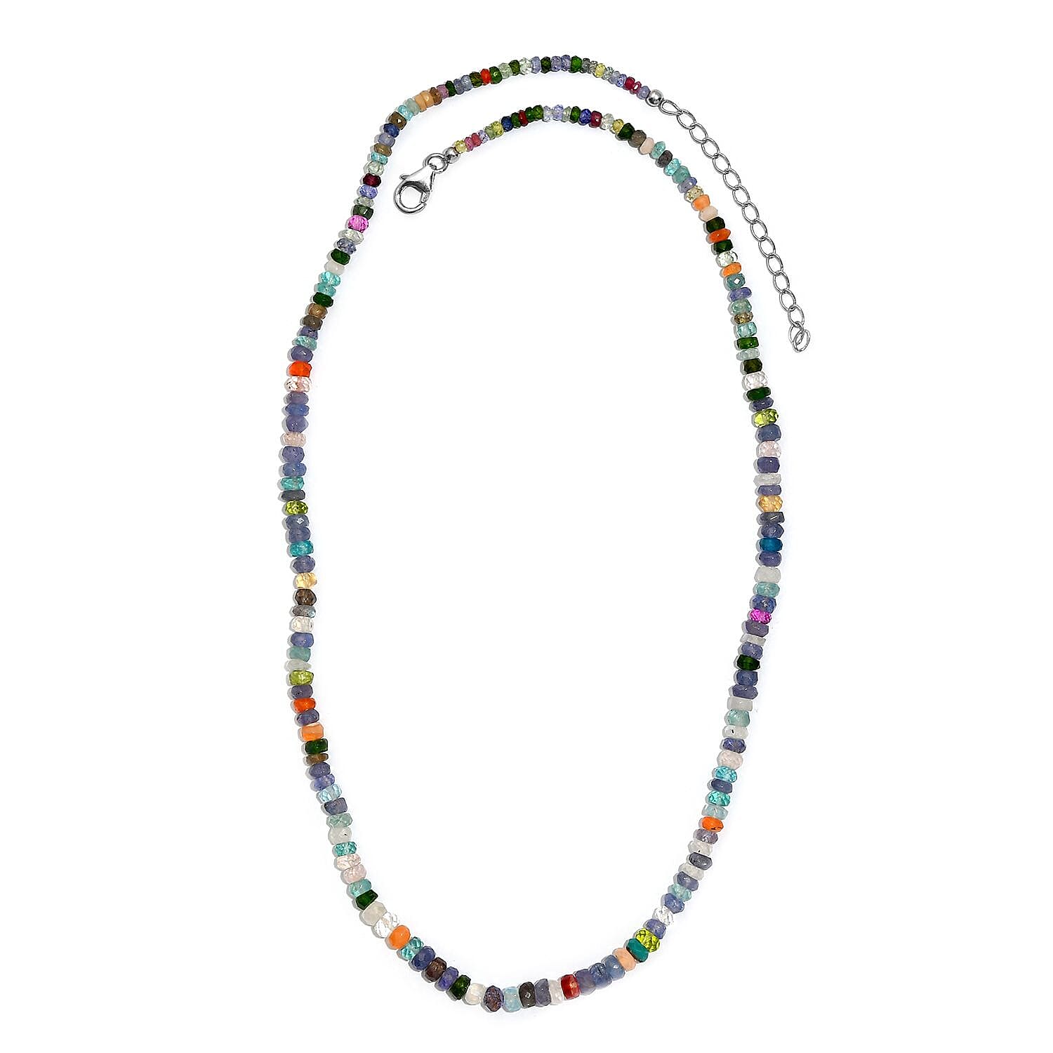 Buy Multi Gemstone Beaded 60.00 ctw Necklace in Rhodium Over