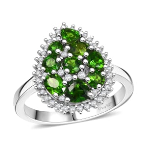 D'Joy Chrome Diopside and White Zircon 1.65 ctw Ring in Rhodium Over Sterling Silver (Size 10.0)