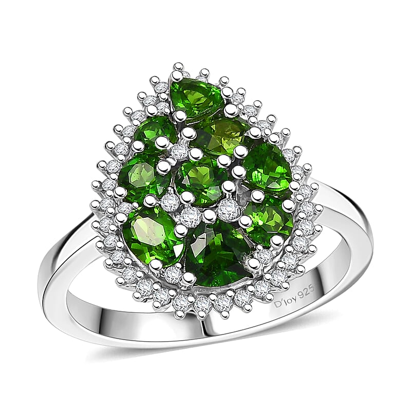 D'Joy Chrome Diopside and White Zircon 1.65 ctw Ring in Rhodium Over Sterling Silver (Size 10.0)