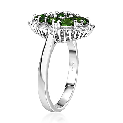 D'Joy Chrome Diopside and White Zircon 1.65 ctw Ring in Rhodium Over Sterling Silver (Size 10.0)