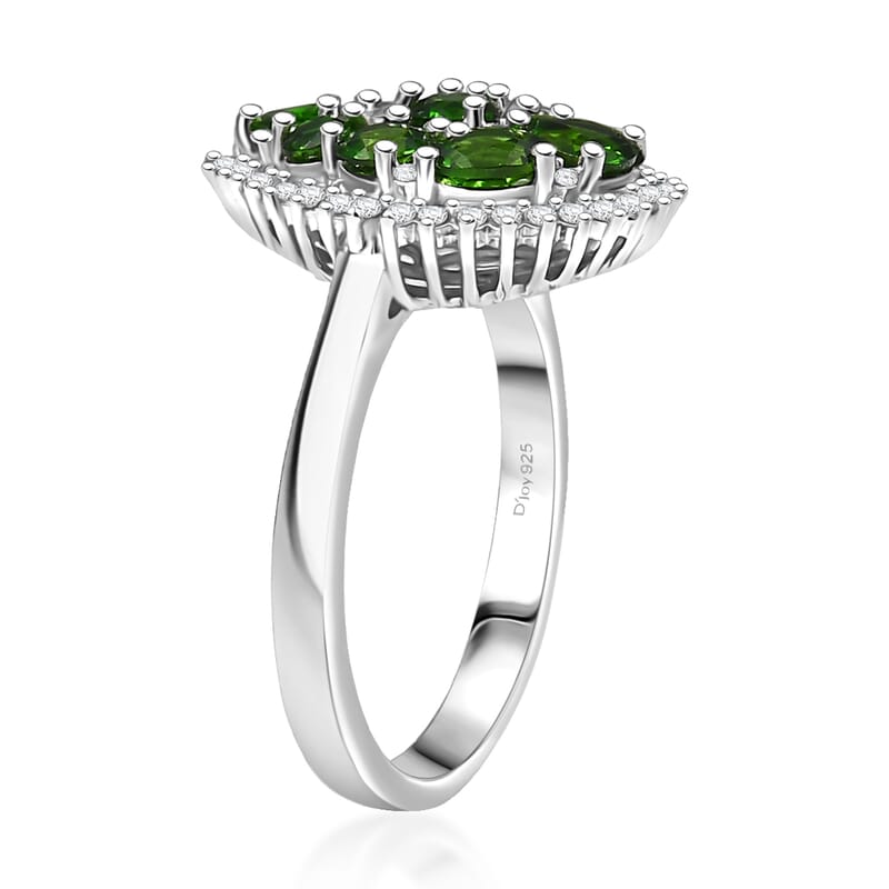 D'Joy Chrome Diopside and White Zircon 1.65 ctw Ring in Rhodium Over Sterling Silver (Size 10.0)
