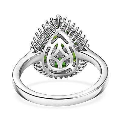D'Joy Chrome Diopside and White Zircon 1.65 ctw Ring in Rhodium Over Sterling Silver (Size 10.0)