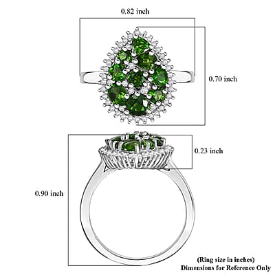 D'Joy Chrome Diopside and White Zircon 1.65 ctw Ring in Rhodium Over Sterling Silver (Size 10.0)