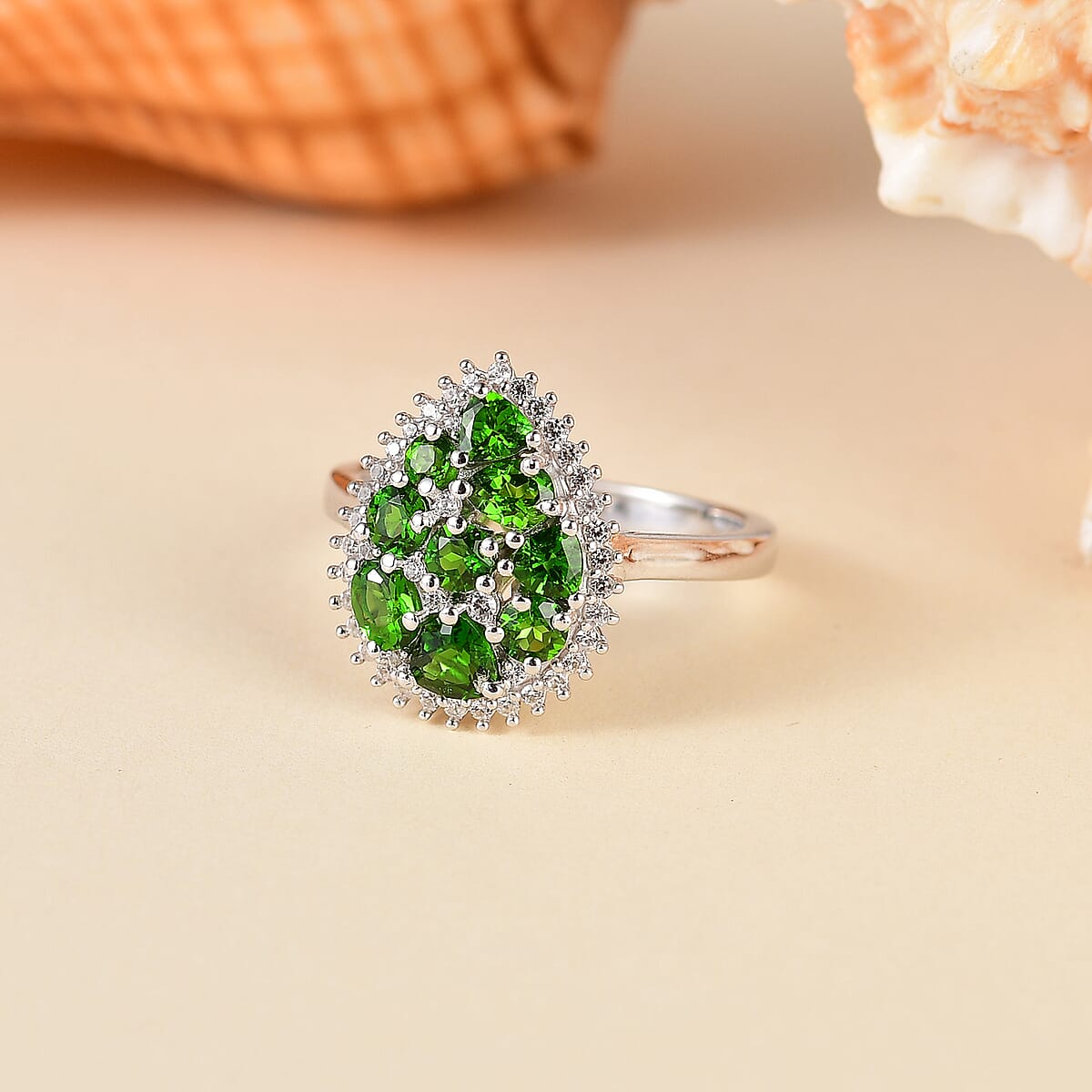 D'Joy Chrome Diopside and White Zircon 1.65 ctw Ring in Rhodium Over Sterling Silver (Size 5.0) image number 1