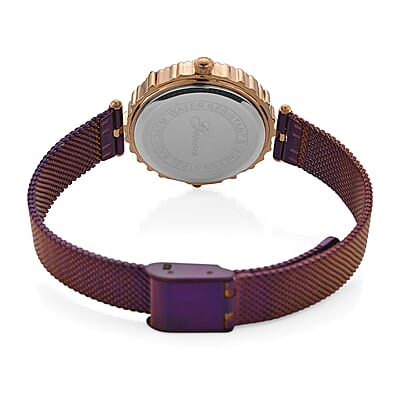 Genoa Purple Austrian Crystal Japanese Movement Watch with ION Plated Purple Stainless Steel Mesh Strap