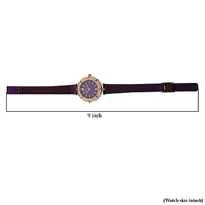 Genoa Purple Austrian Crystal Japanese Movement Watch with ION Plated Purple Stainless Steel Mesh Strap