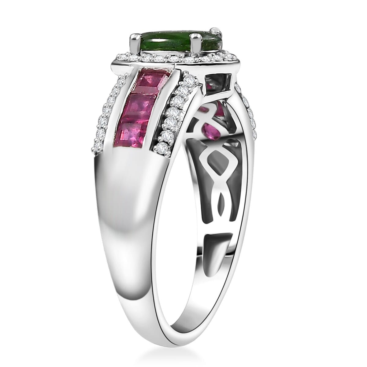 Chrome Diopside, Multi Gemstone Starlit Halo Ring in Rhodium Over Sterling Silver (Size 10.0) 2.00 ctw image number 3