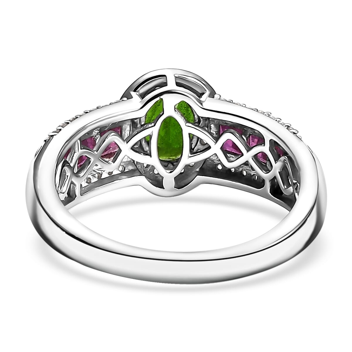 Chrome Diopside, Multi Gemstone Starlit Halo Ring in Rhodium Over Sterling Silver (Size 10.0) 2.00 ctw image number 4