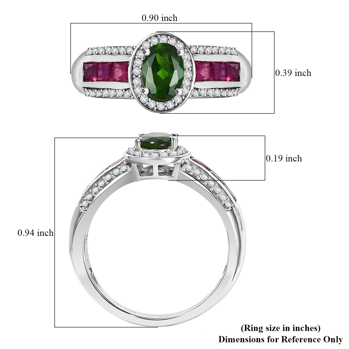 Chrome Diopside, Multi Gemstone Starlit Halo Ring in Rhodium Over Sterling Silver (Size 10.0) 2.00 ctw image number 5