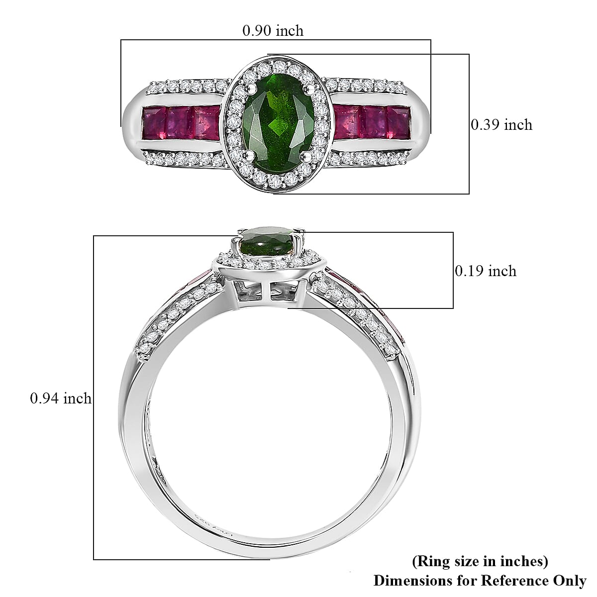 D'Joy Chrome Diopside and Multi Gemstone 2.00 ctw Starlit Halo Ring in Rhodium Over Sterling Silver (Size 7.0) image number 5