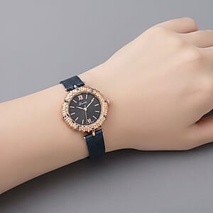 Genoa Blue Austrian Crystal Japanese Movement Watch with ION Plated Blue Stainless Steel Mesh Strap