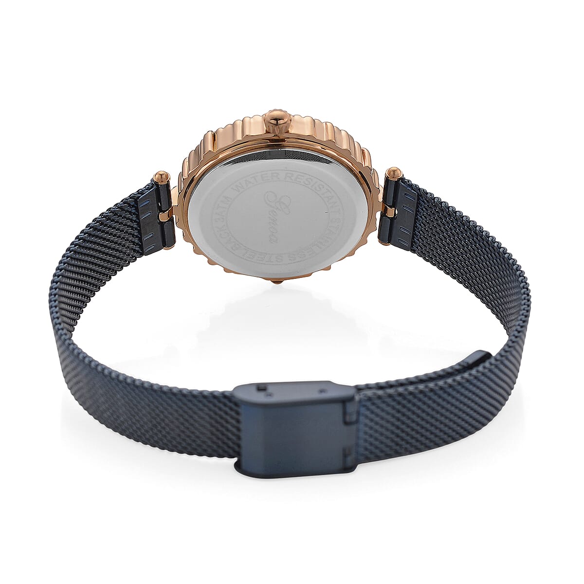 Genoa Blue Austrian Crystal Japanese Movement Watch with ION Plated Blue Stainless Steel Mesh Strap image number 5