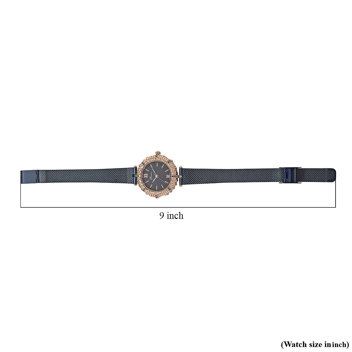 Genoa Blue Austrian Crystal Japanese Movement Watch with ION Plated Blue Stainless Steel Mesh Strap image number 6