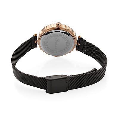 Genoa Black Austrian Crystal Japanese Movement Watch with ION Plated Black Stainless Steel Mesh Strap