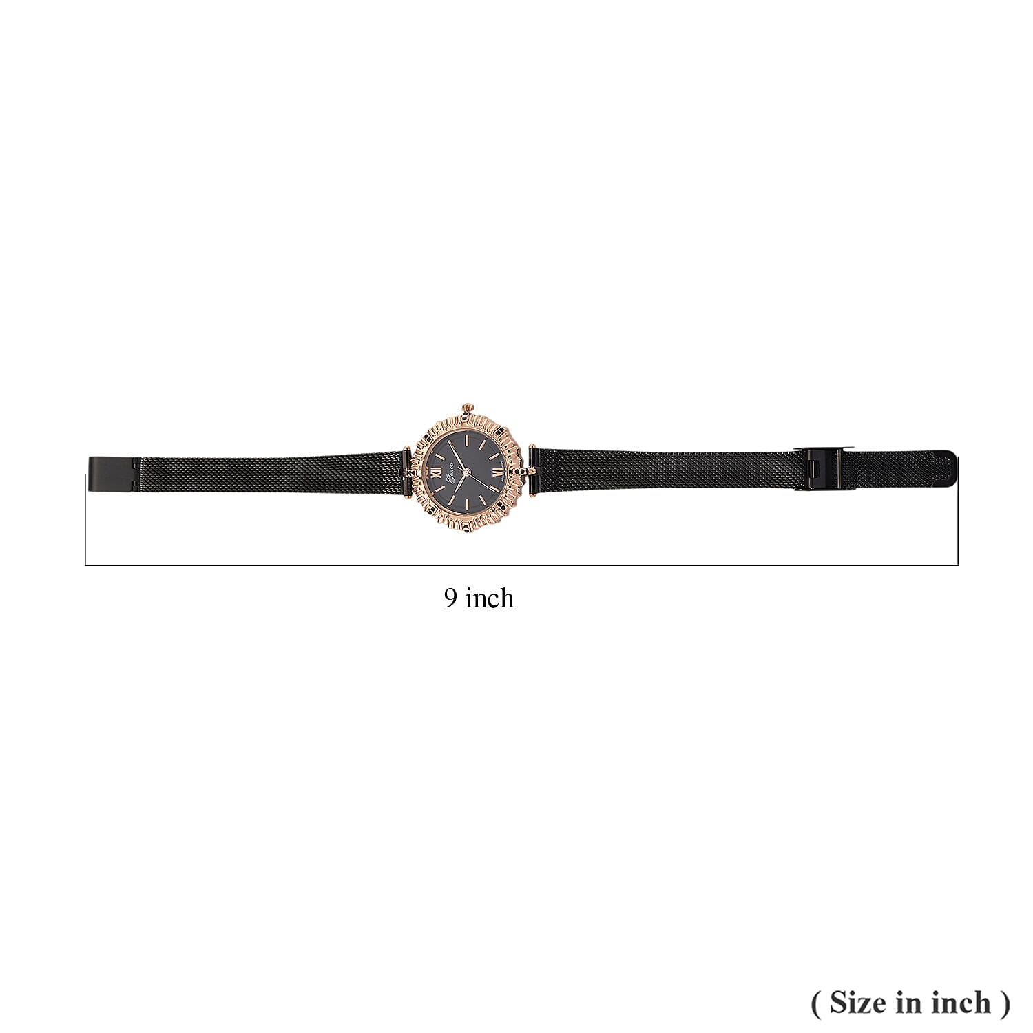 Genoa Black Austrian Crystal Japanese Movement Watch with ION Plated Black Stainless Steel Mesh Strap