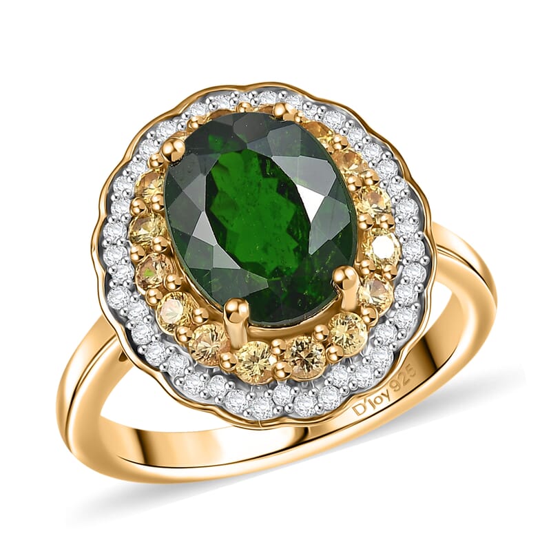 D'Joy Chrome Diopside and Multi Gemstone 3.40 ctw Blooming Ring in 18K Vermeil Yellow Gold Over Sterling Silver (Size 10.0)