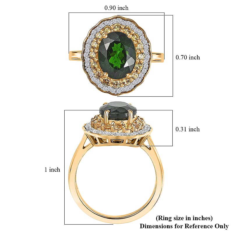 D'Joy Chrome Diopside and Multi Gemstone 3.40 ctw Blooming Ring in 18K Vermeil Yellow Gold Over Sterling Silver (Size 10.0)