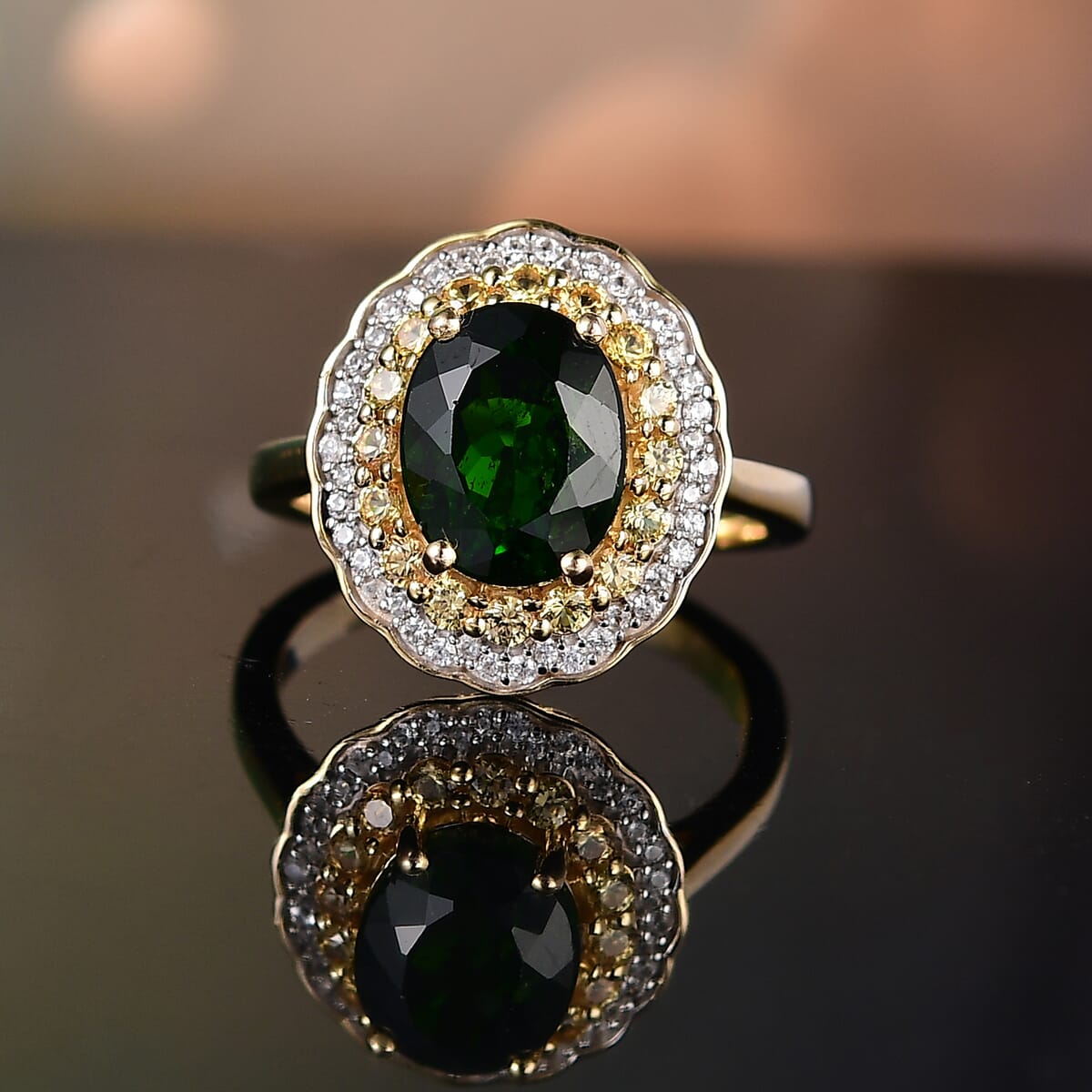 D'Joy Chrome Diopside and Multi Gemstone 3.40 ctw Blooming Ring in 18K Vermeil Yellow Gold Over Sterling Silver (Size 7.0) image number 1