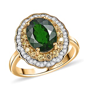 D'Joy Chrome Diopside and Multi Gemstone 3.40 ctw Blooming Ring in 18K Vermeil Yellow Gold Over Sterling Silver (Size 8.0)