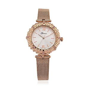Genoa Pink Austrian Crystal Japanese Movement Watch with ION Plated RG Stainless Steel Mesh Strap