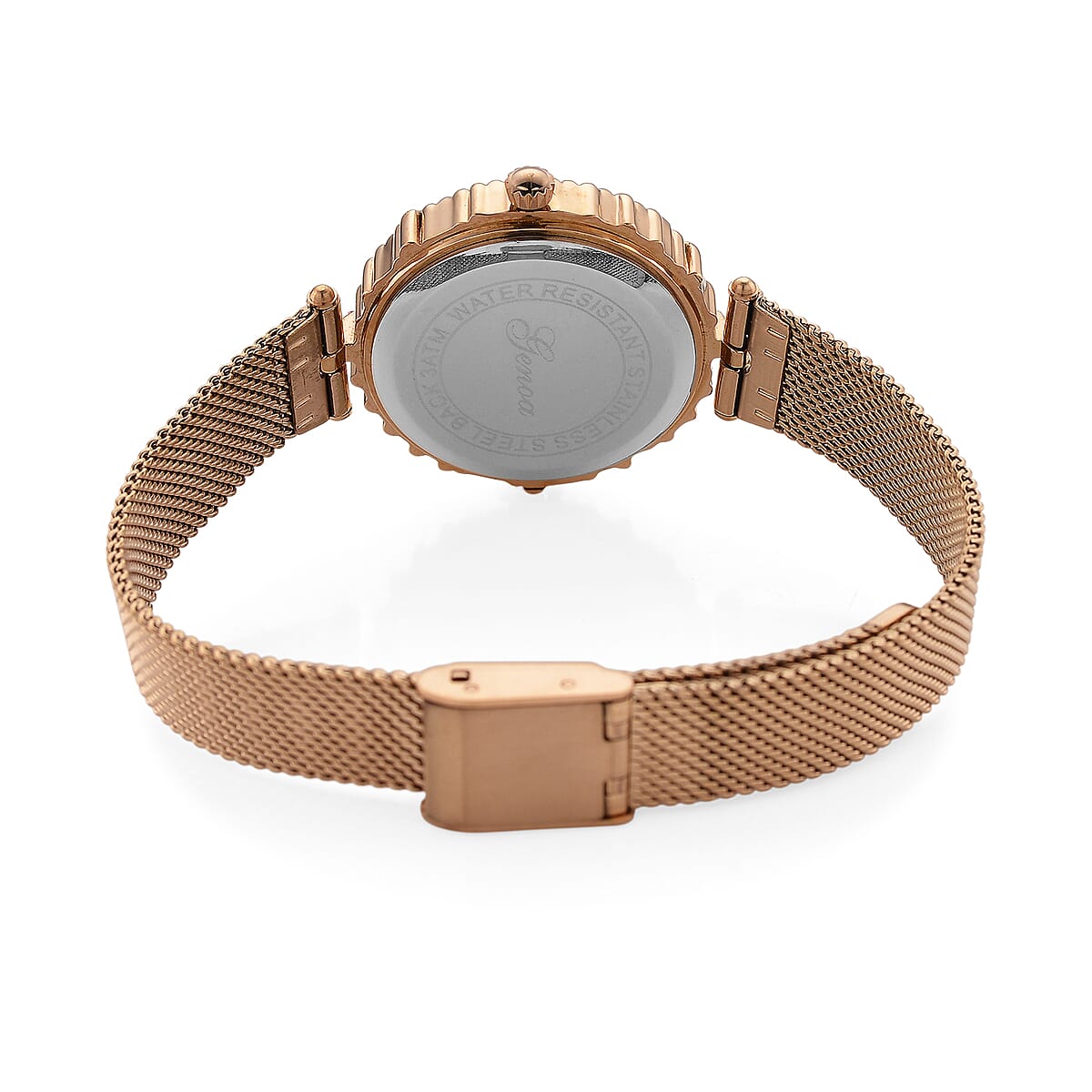 Genoa Pink Austrian Crystal Japanese Movement Watch with ION Plated RG Stainless Steel Mesh Strap image number 6