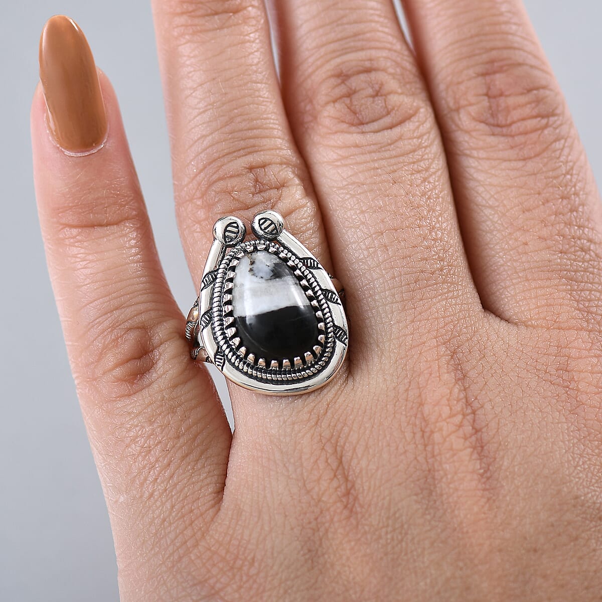 D'Joy Artisan Crafted White Buffalo 6.00 ctw Howdy Ring in Black Oxidized Sterling Silver (Size 5.0) image number 2