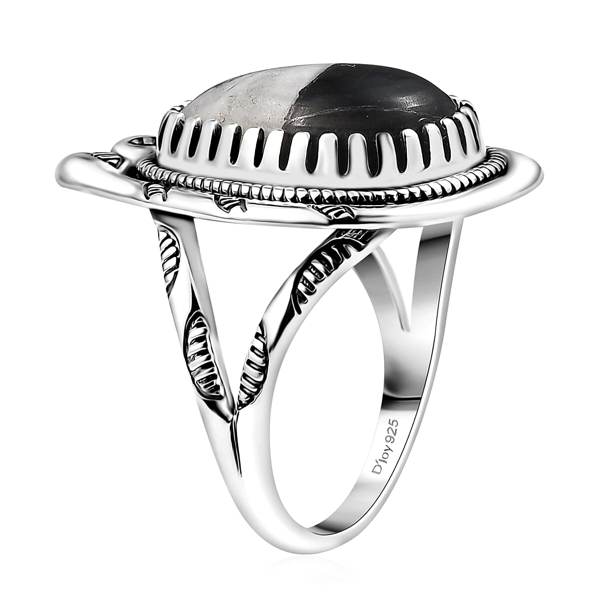 D'Joy Artisan Crafted White Buffalo 6.00 ctw Howdy Ring in Black Oxidized Sterling Silver (Size 5.0) image number 3