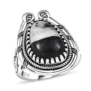 D'Joy Artisan Crafted White Buffalo 6.00 ctw Howdy Ring in Black Oxidized Sterling Silver (Size 8.0)