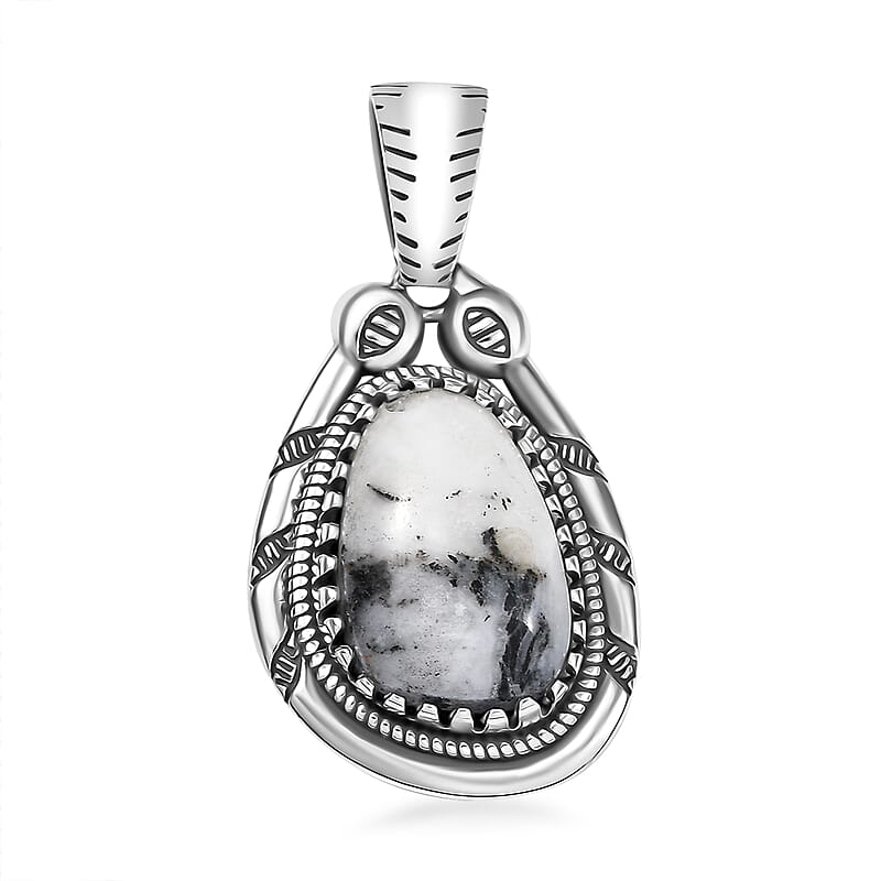 D'Joy Artisan Crafted White Buffalo 5.80 ctw Howdy Pendant without Chain in Black Oxidized Sterling Silver