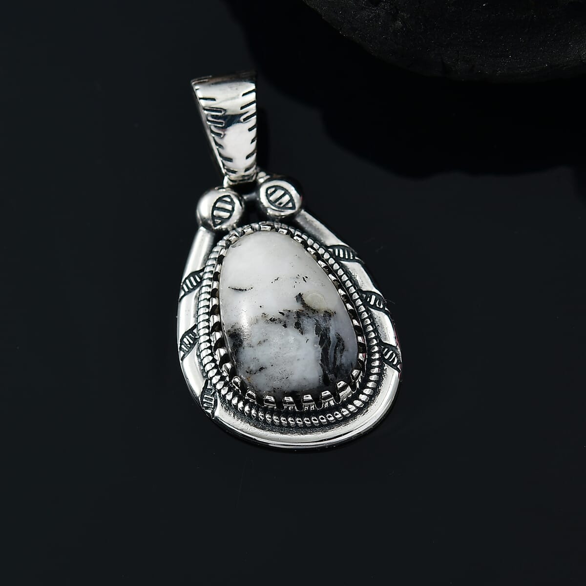 D'Joy Artisan Crafted White Buffalo 5.80 ctw Howdy Pendant without Chain in Black Oxidized Sterling Silver image number 1