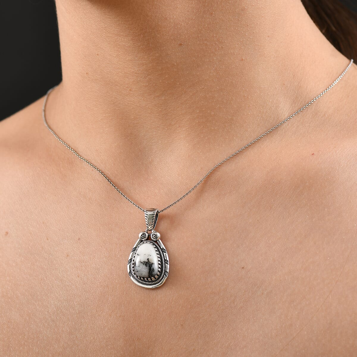 D'Joy Artisan Crafted White Buffalo 5.80 ctw Howdy Pendant without Chain in Black Oxidized Sterling Silver image number 2