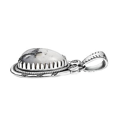 D'Joy Artisan Crafted White Buffalo 5.80 ctw Howdy Pendant without Chain in Black Oxidized Sterling Silver