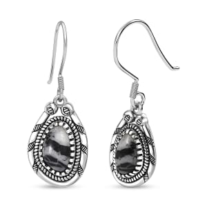 D'Joy Artisan Crafted White Buffalo 2.90 ctw Howdy Earrings in Black Oxidied Sterling Silver