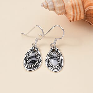 D'Joy Artisan Crafted White Buffalo 2.90 ctw Howdy Earrings in Black Oxidied Sterling Silver