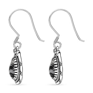 D'Joy Artisan Crafted White Buffalo 2.90 ctw Howdy Earrings in Black Oxidied Sterling Silver