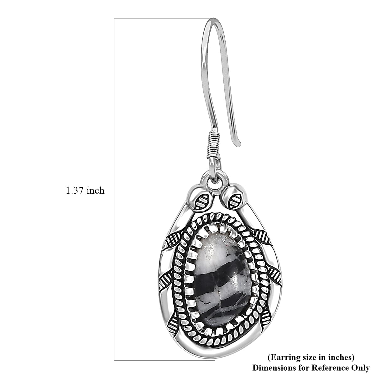 D'Joy Artisan Crafted White Buffalo 2.90 ctw Howdy Earrings in Black Oxidied Sterling Silver