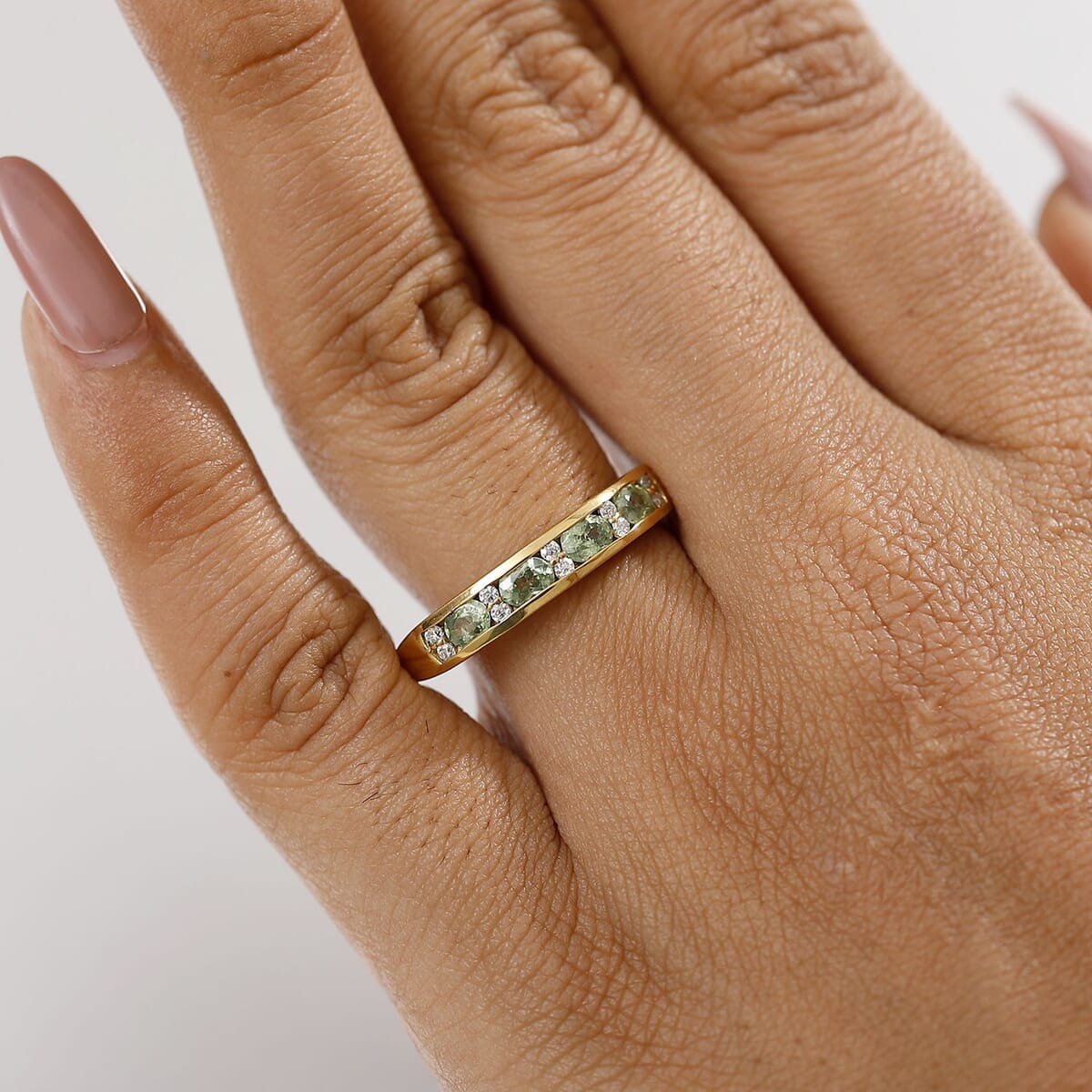 D'Joy Ambanja Demantoid Garnet and Moissanite 1.35 ctw Band Ring in 18K Vermeil Yellow Gold Over Sterling Silver (Size 10.0) image number 2