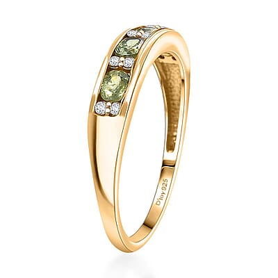 D'Joy Ambanja Demantoid Garnet and Moissanite 1.35 ctw Band Ring in 18K Vermeil Yellow Gold Over Sterling Silver (Size 10.0)