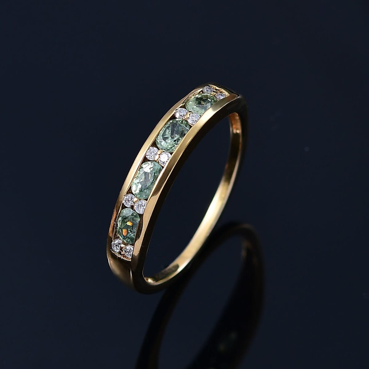 D'Joy Ambanja Demantoid Garnet and Moissanite 1.35 ctw Band Ring in 18K Vermeil Yellow Gold Over Sterling Silver (Size 5.0) image number 1