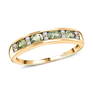 D'Joy Ambanja Demantoid Garnet and Moissanite 1.35 ctw Band Ring in 18K Vermeil Yellow Gold Over Sterling Silver (Size 6.0)