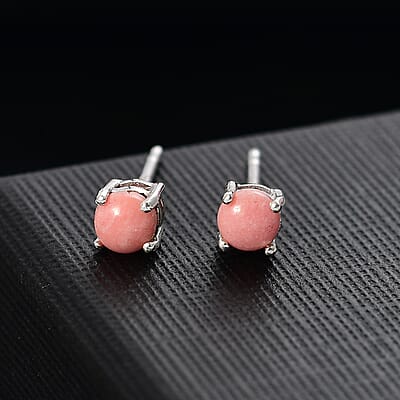 D'Joy Oregon Peach Opa 0.40 ctw Solitaire Stud Earrings in Rhodium OverSterling Silver