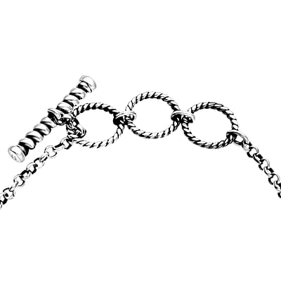 D'Joy Artisan Crafted Blue Moon Turquoise and White Buffalo 19.40 ctw Toggle Clasp Bracelet in Black Oxidized Sterling Silver (6.50-8.0In)