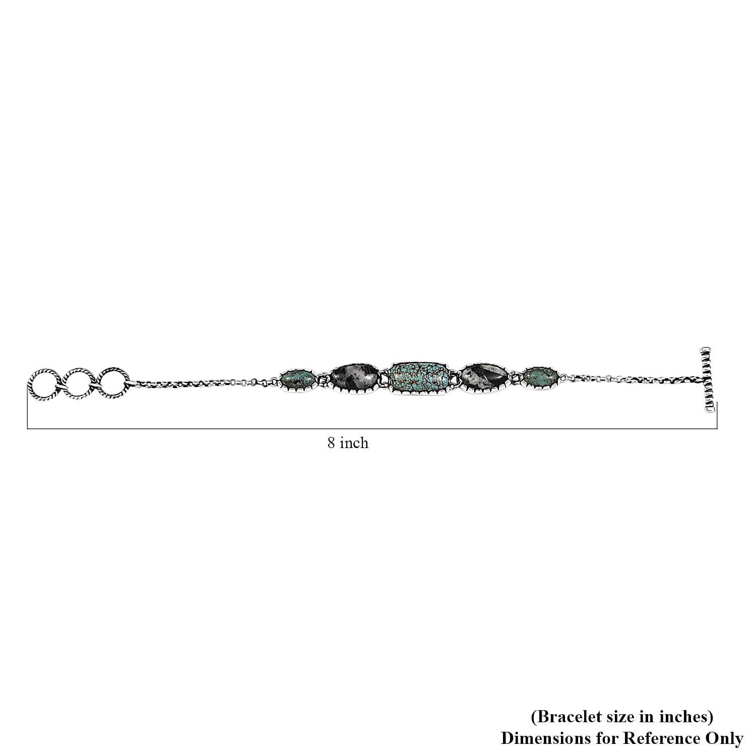 D'Joy Artisan Crafted Blue Moon Turquoise and White Buffalo 19.40 ctw Toggle Clasp Bracelet in Black Oxidized Sterling Silver (6.50-8.0In)