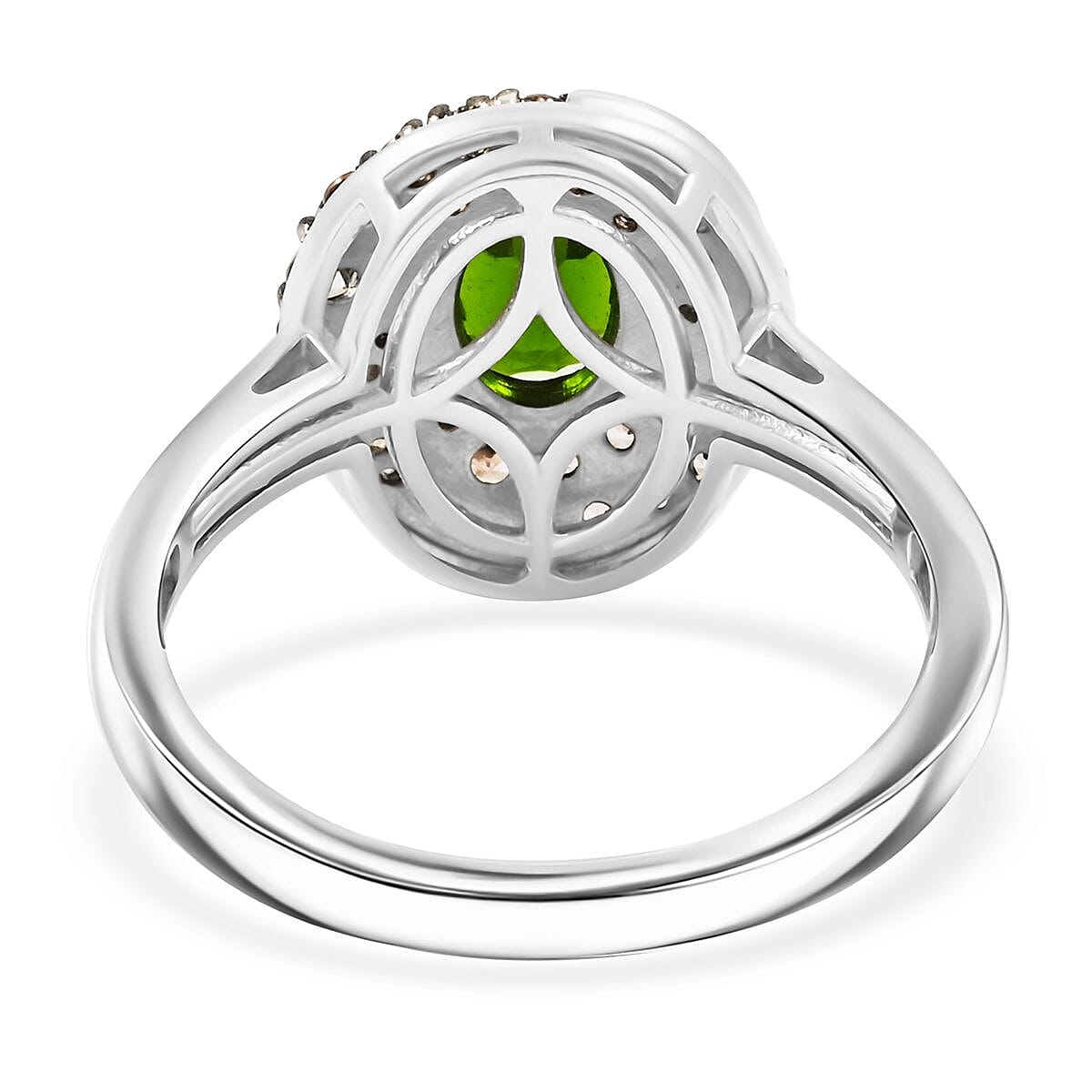 D'Joy Chrome Diopside, Brown and White Zircon 1.50 ctw Sea Wave Ring in Rhodium Over Sterling Silver (Size 10.0)