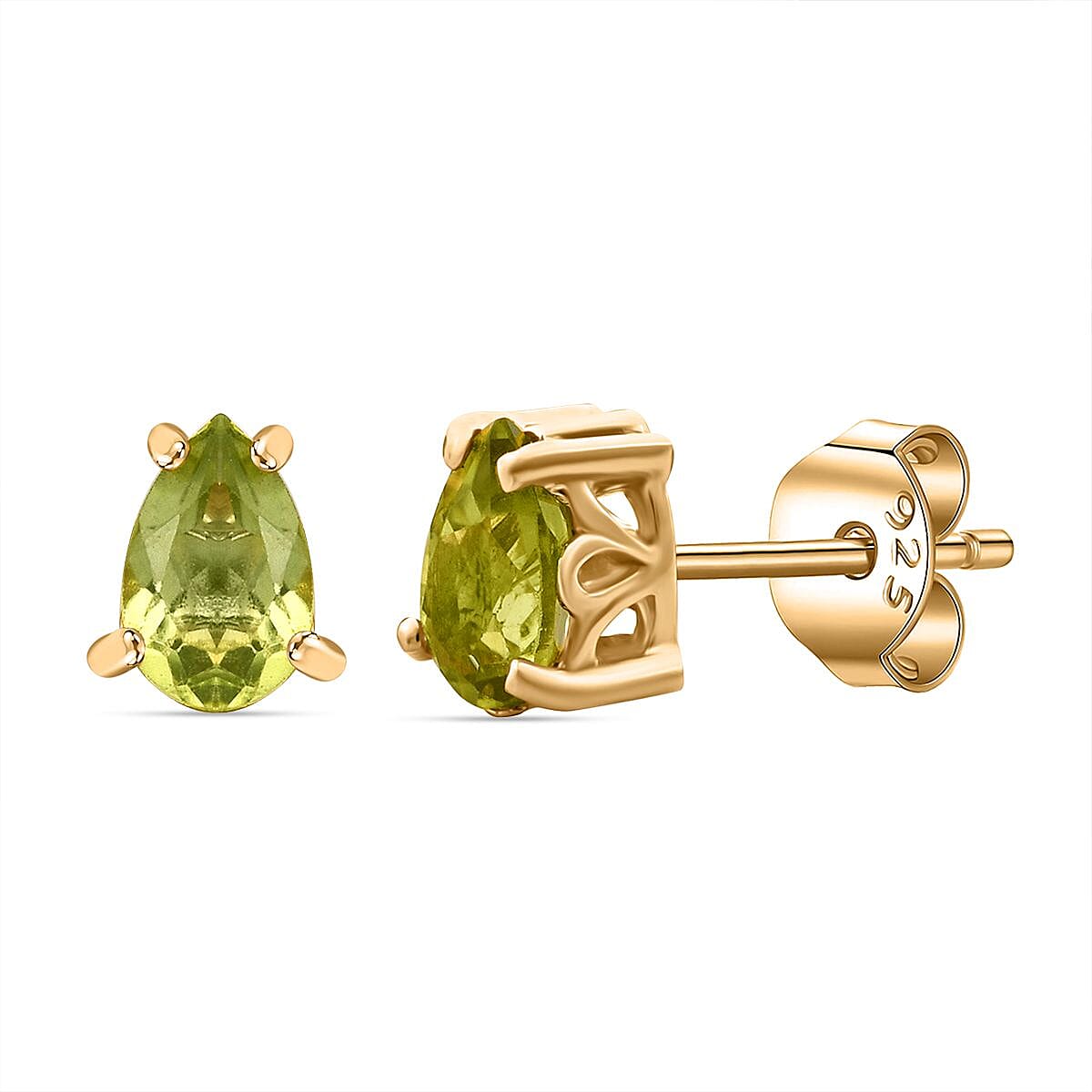 Hebei Peridot 0.88 ctw Earrings in 14K Vermeil Yellow Gold Over Sterling Silver