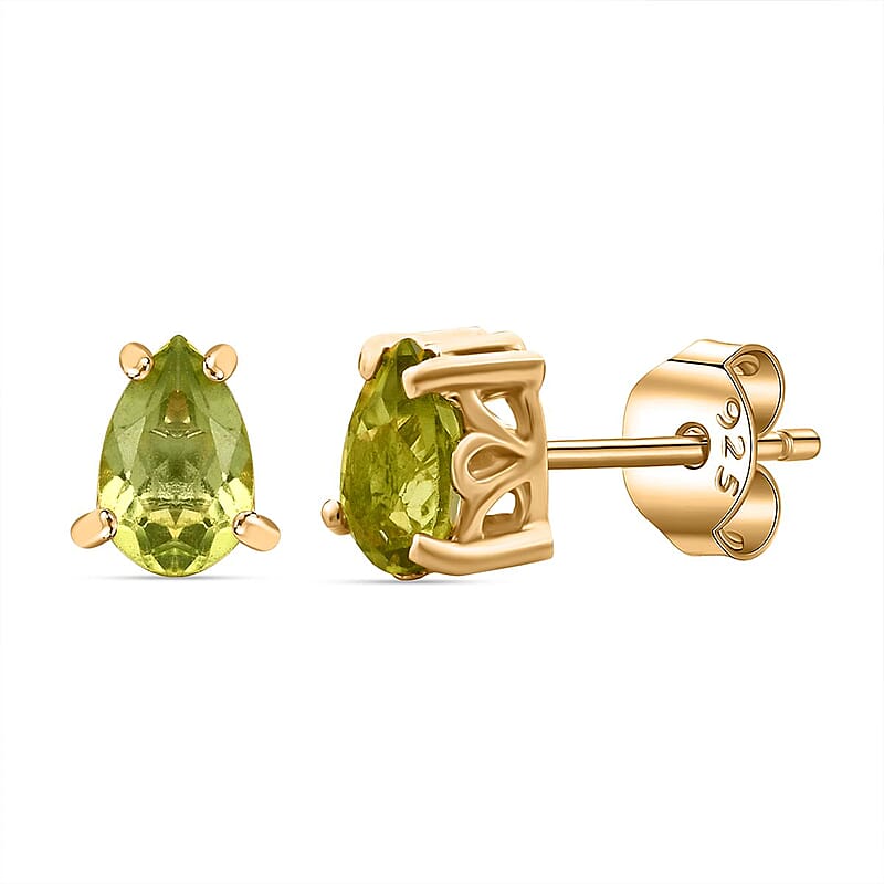Hebei Peridot 0.88 ctw Earrings in 14K Vermeil Yellow Gold Over Sterling Silver