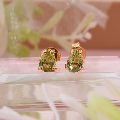 Hebei Peridot 0.88 ctw Earrings in 14K Vermeil Yellow Gold Over Sterling Silver