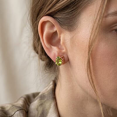 Hebei Peridot 0.88 ctw Earrings in 14K Vermeil Yellow Gold Over Sterling Silver