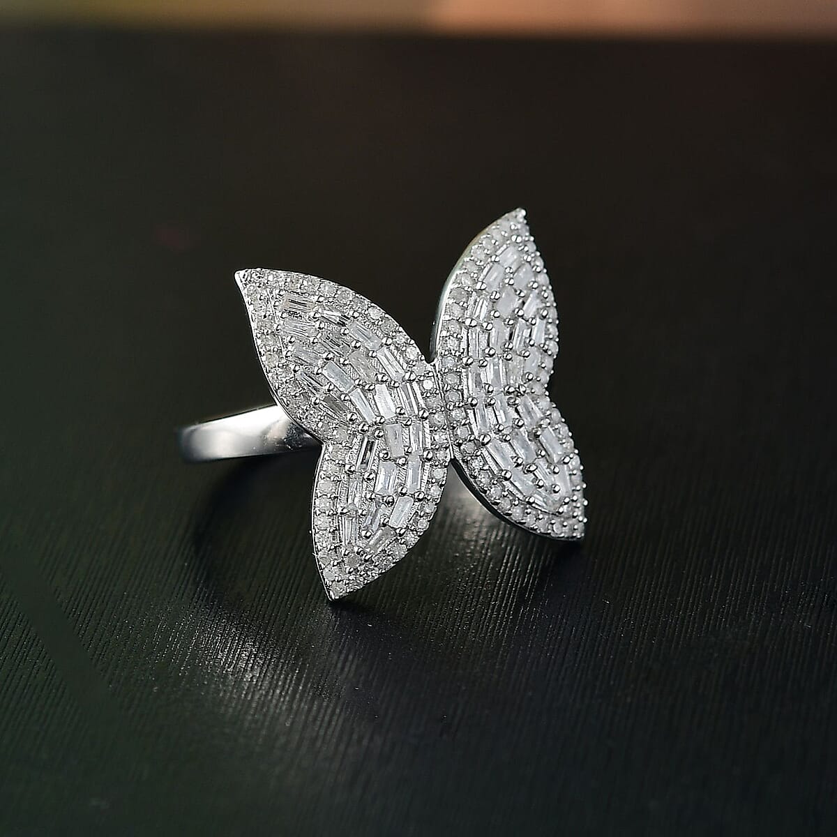 GP Trionfo Collection Diamond 1.00 ctw Butterfly Ring in Rhodium Over Sterling Silver (Size 10.0)  image number 1