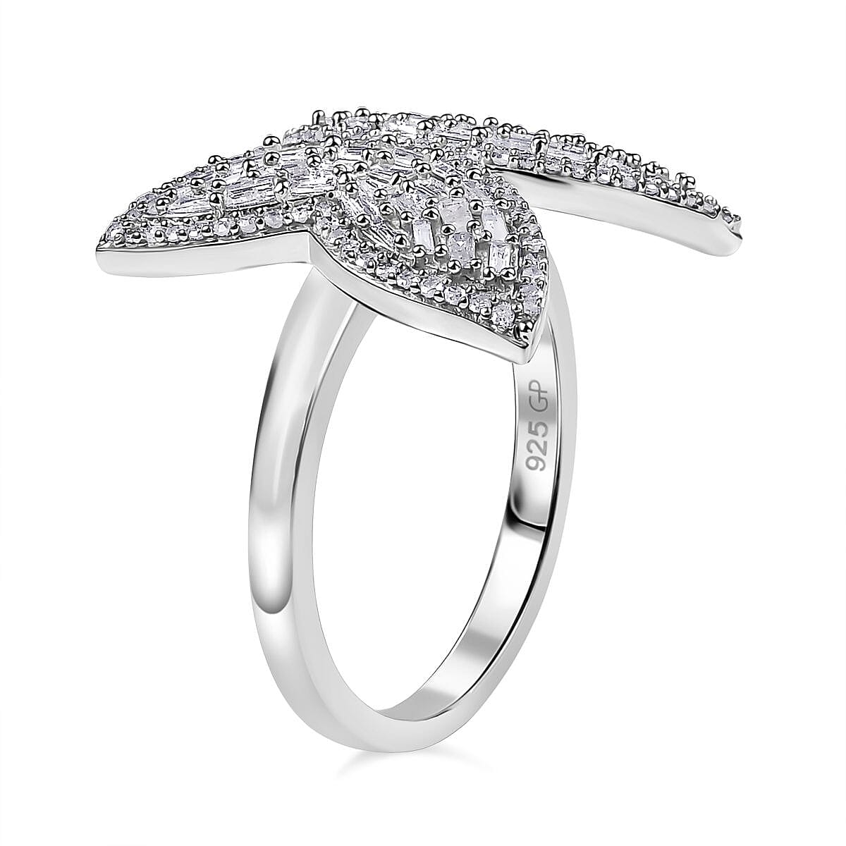 GP Trionfo Collection Diamond 1.00 ctw Butterfly Ring in Rhodium Over Sterling Silver (Size 10.0)